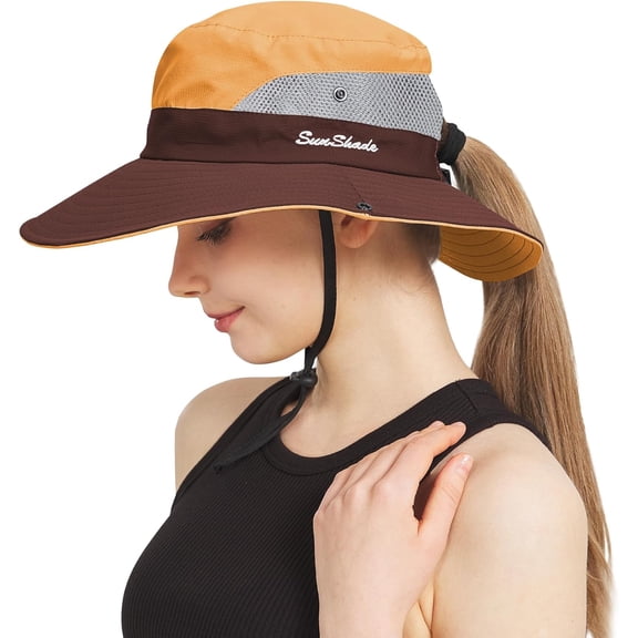 Minzimin Ponytail Sun Bucket Hats for Women Men Wide Brim UPF 50 Fishing & Beach Hats