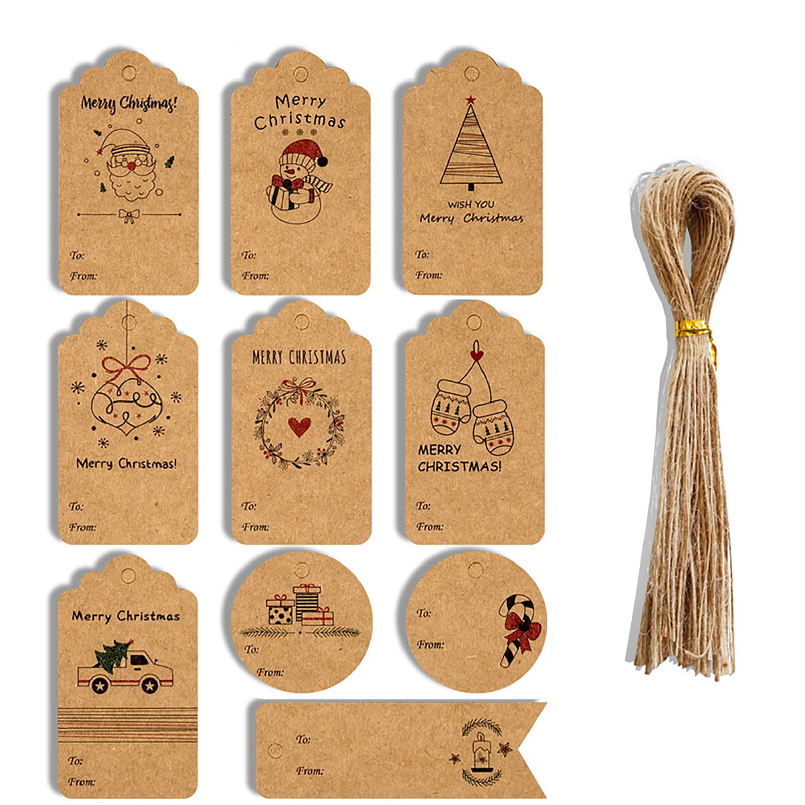 50PCS Paper Tags Handmade/Thank You DIY Crafts Hang Tag Gift Merry Christmas 