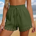 thumbnail image 2 of Costeam Womens Elastic High Waist Lace Trim Shorts with Drawstring and Scalloped Hem Casual Summer Beach Shorts, 2 of 7