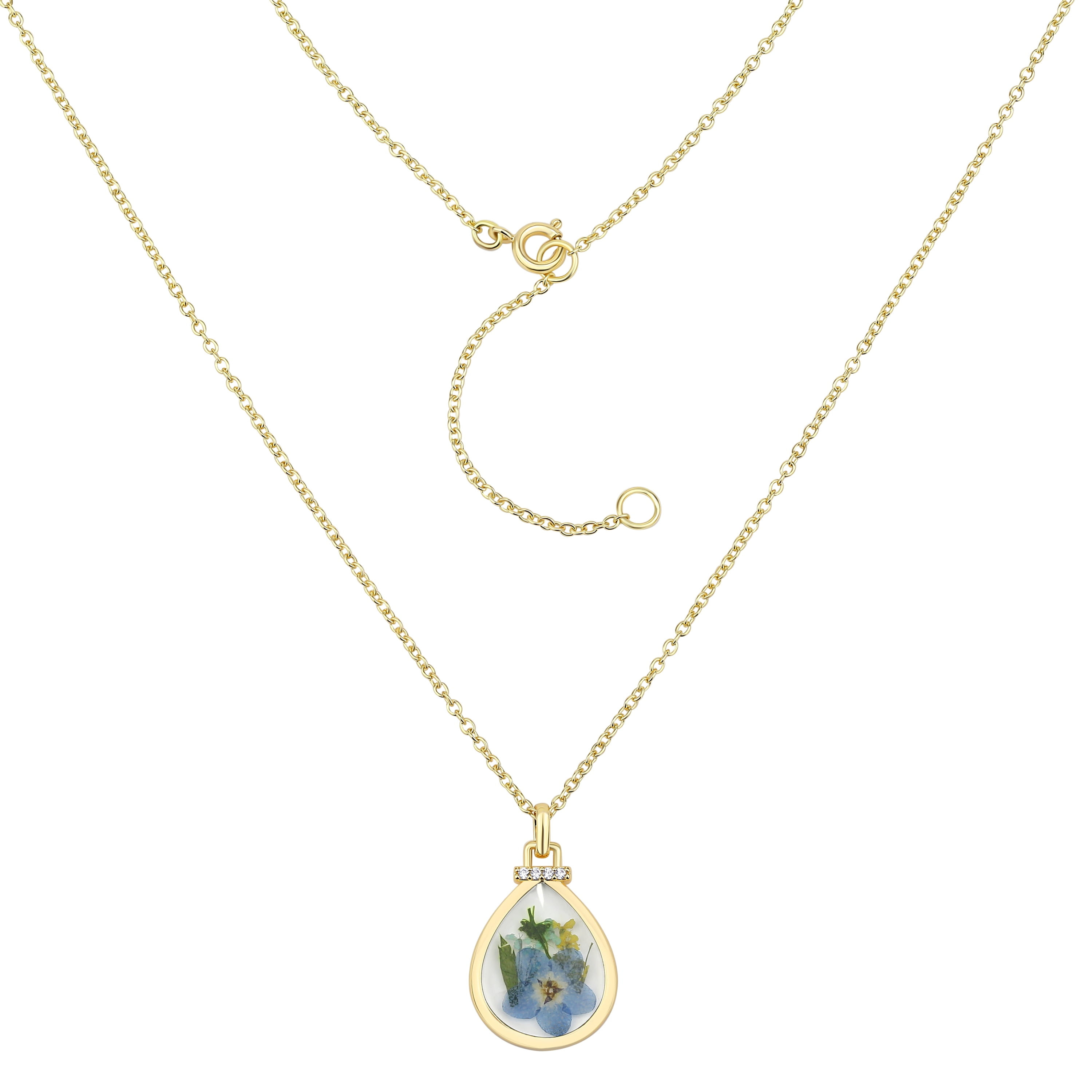 Believe by Brilliance 14KT Gold Flash Plated Double Necklace Set with Genuine Flowers