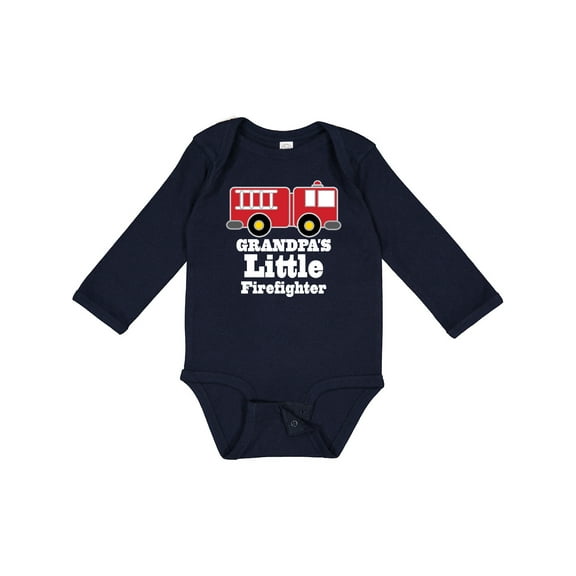 Inktastic Grandpa Little Firefighter Boys Fire Truck Boys Long Sleeve Baby Bodysuit