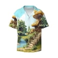 thumbnail image 2 of Lsque Cartoon Mushroom House print Men's Cuban Collar Short Sleeve Shirt Summer Beachwear Casual Button Down Fashionable Vacation Leisure Shirt-Small, 2 of 7