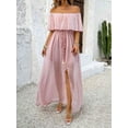 thumbnail image 4 of Women'S Off Shoulder Dot Maxi Dress Ruffle Corset Tassel High Waist Sundress Split Solid Casual Long Dress Dark Pink S, 4 of 8