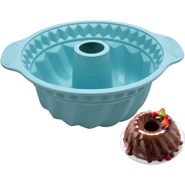 Molde para pasteles de silicona de 9,5 pulgadas: molde para pasteles estriado antiadherente con asa, molde para pasteles en forma de tubo, moldes de silicona para hornear, gelatina, bizcocho