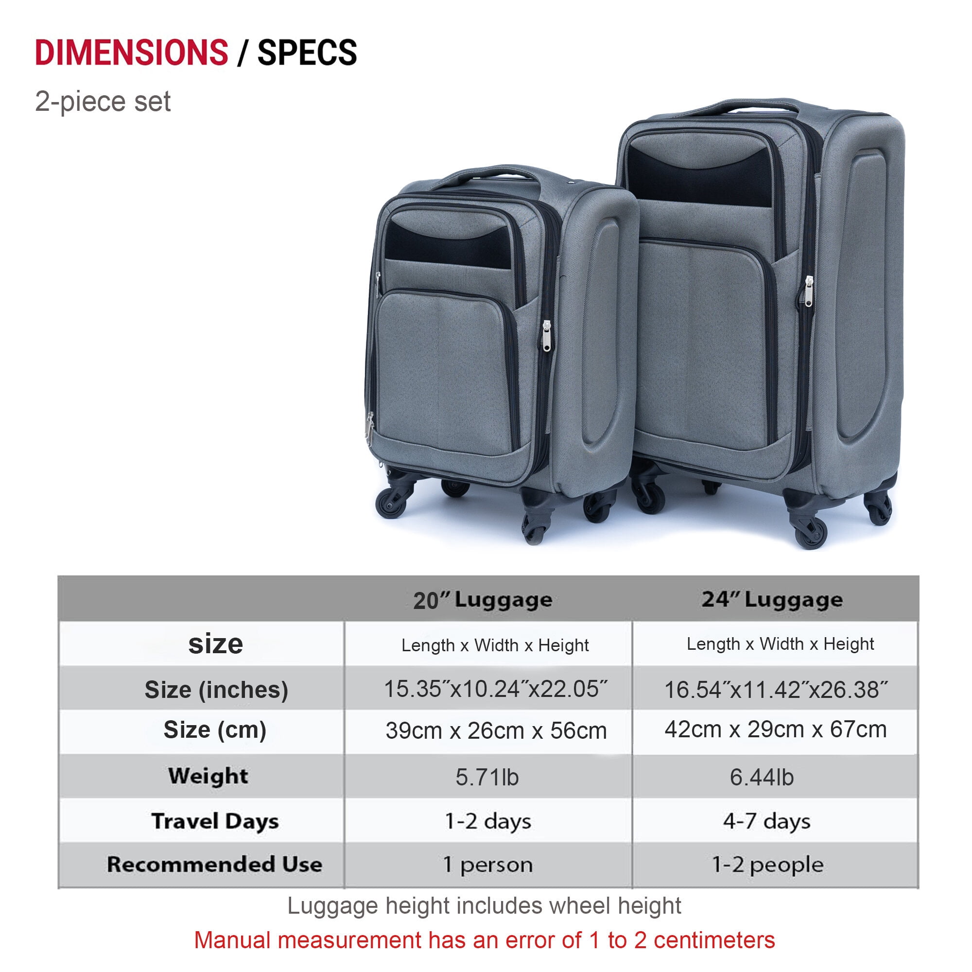 Hardside Suitcase, (20+24) Two-piece suitcase suitcase set Oxtrolley case without password lock universal wheel GRAY, Gray Hardside Luggage,Oxfabric Hardside Checked Luggage