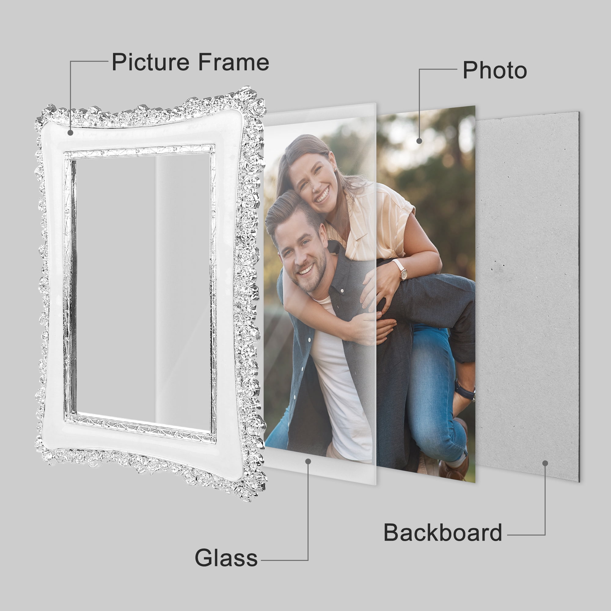 Unique Bargains Luxury Picture Frame Retro Plated Photo Frames Vertically or Horizontally Silver/Gold 4x6