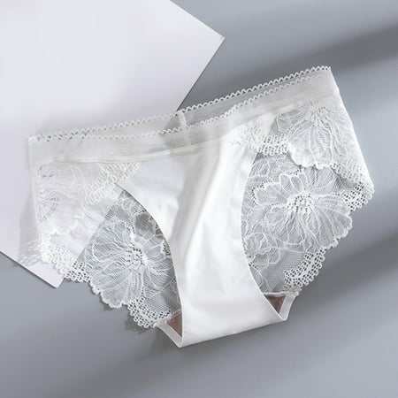 

〖TOTO〗Women Panties Splice Women Ice Silk Seamless Stitching Lace Edge Panties Hollow Breathable Panties