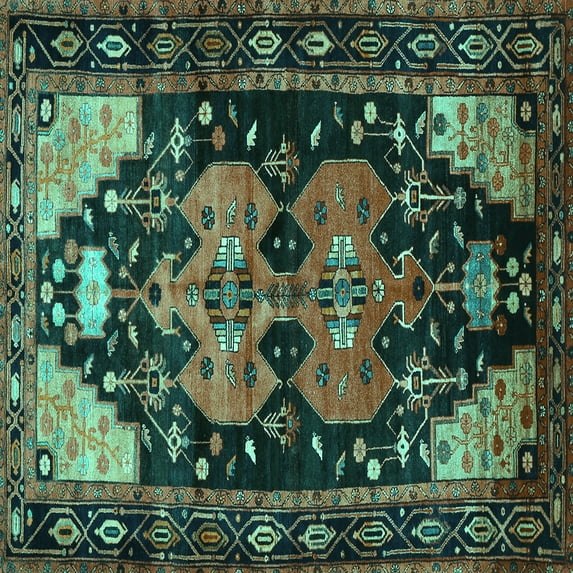 Ahgly Company Indoor Square Persian Turquoise Blue Traditional Area Rugs, 8' Square