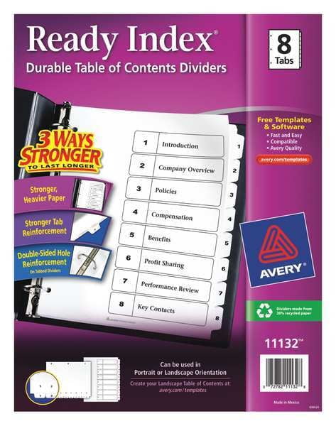 8-Tab Set AVERY 7278211132 Avery® Ready Index® Table of Contents Dividers 11132 