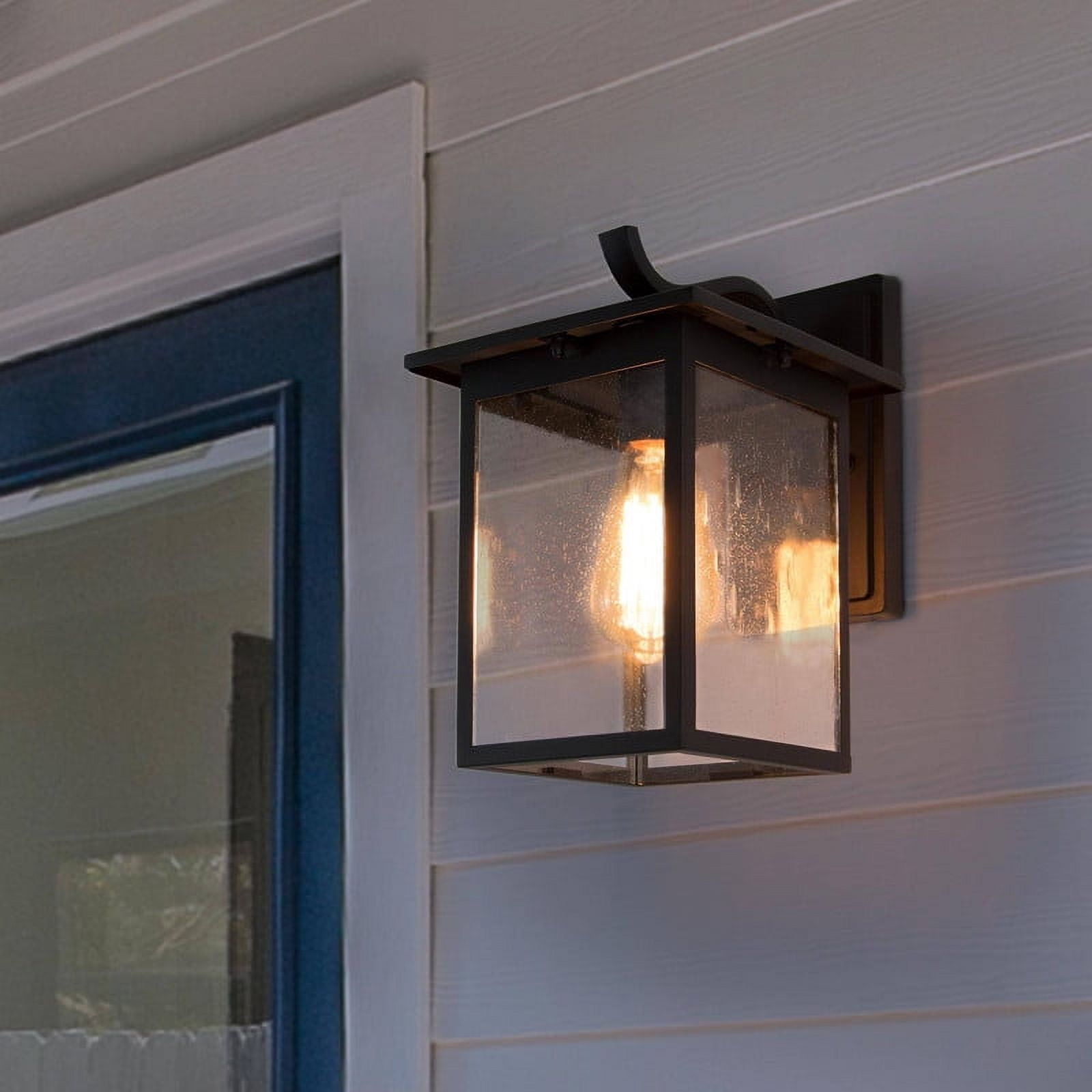 LNC 1-Light Black and Seeded Glass Panel Outdoor Lantern Wall Sconce for Patio and Garden