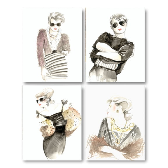 4 Popular Vintage Runway Model Vogue Fashion Prints; Four 8x10 Poster Prints