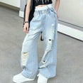 thumbnail image 6 of Girls' Jeans Baggy Elastic High Waist Wide Leg Pants for Teens Clean Girl Clothes, 6 of 8