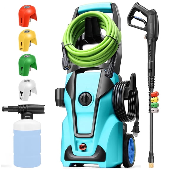 Electric Pressure Washer, 5000PSI Power Washer with Foam Cannon,4 Nozzles,33FT Hose and Soap Bottle, Car/Driveway/Patio Clean,Blue