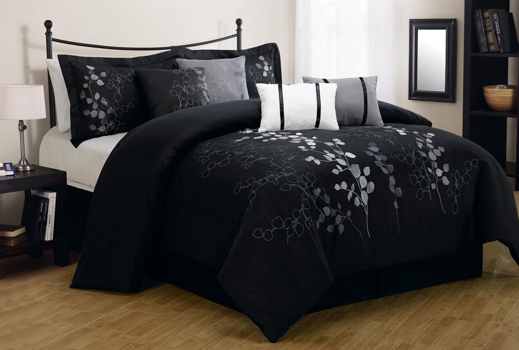 8 Piece Cal King Gatsby Black And Silver Embroidered Comforter Set