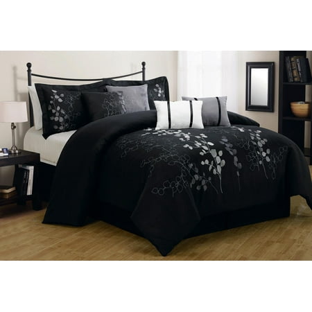 8 Piece Cal King Gatsby Black And Silver Embroidered Comforter Set
