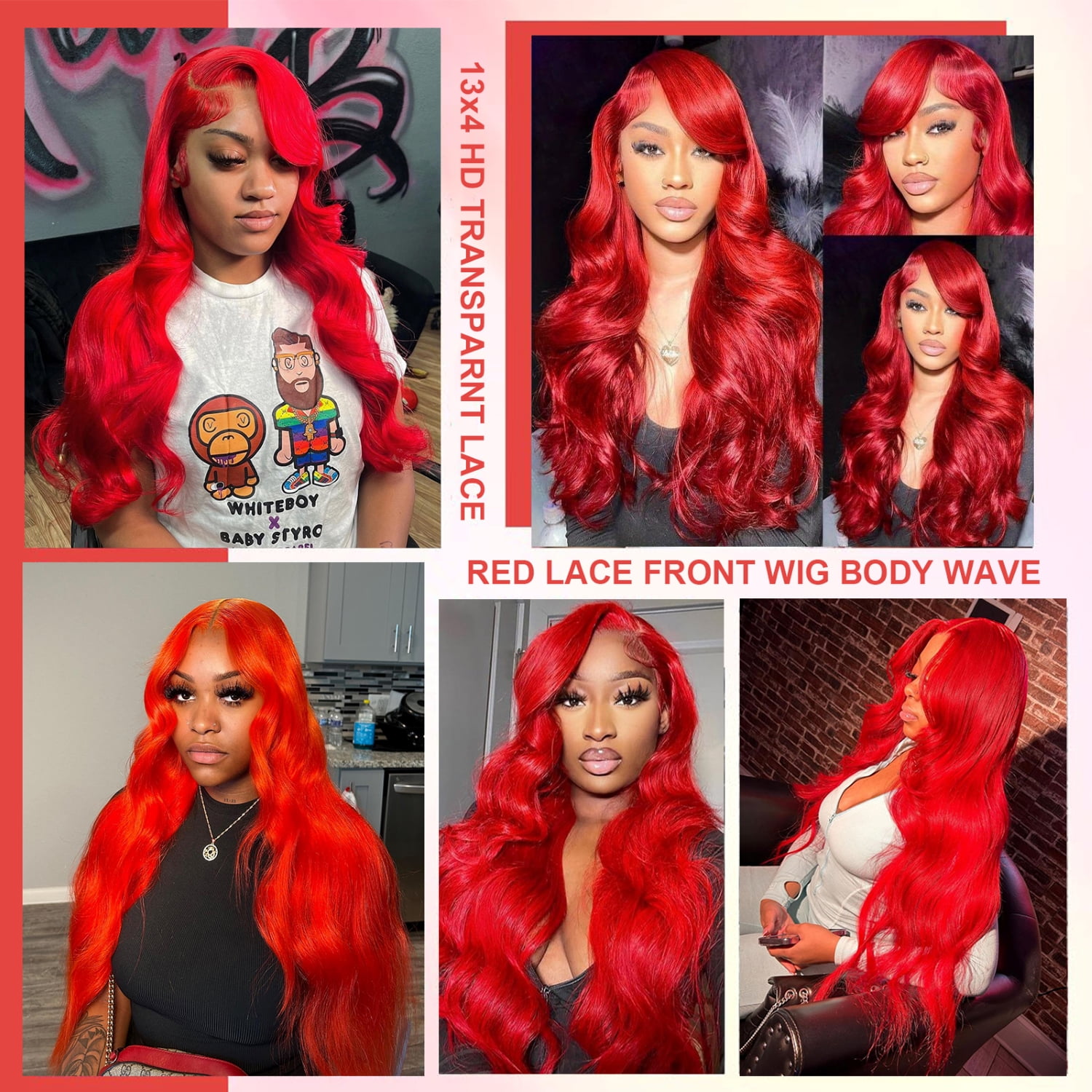 13*6 Inch HD Lace Closure 100% Human Hair Wig Body Wave Lace Front Wig 28" Red Hair Heat Resistant Bleachable