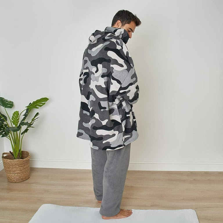 Dreamscene Hoodie Wearable blanket Camo Oversized Hoodie Blanket with Sherpa Fleece Super Warm One size Charcoal Grey