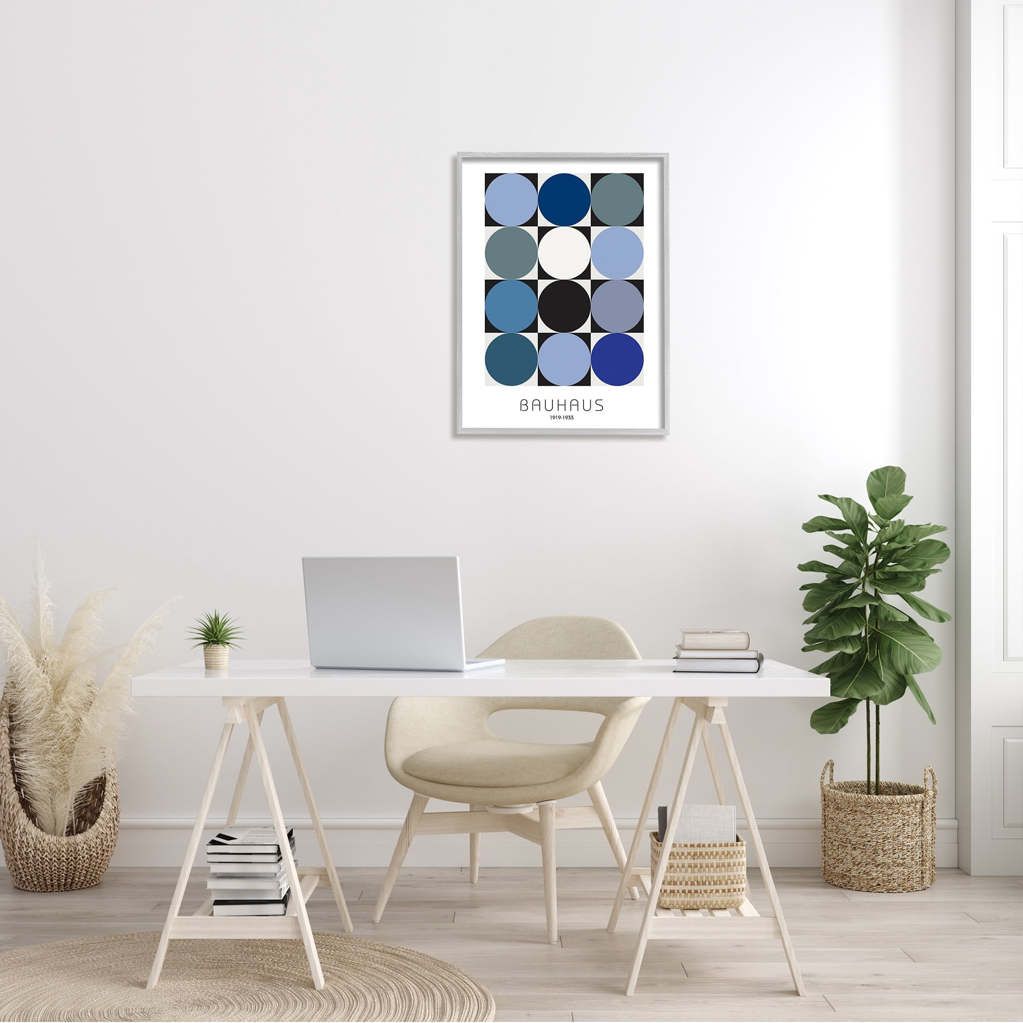 Stupell Industries Bauhaus Geometrical Circle Square Abstract Composition Blue Black Graphic Art Gray Framed Art Print Wall Art, 24x30, by Design Fabrikken