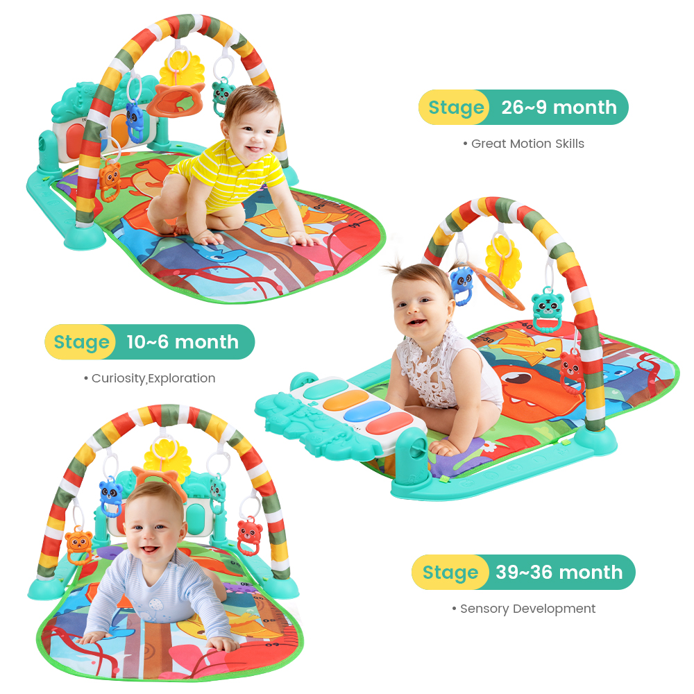 JoyStone Baby Gym Play Mat for Babies Tummy Time Mat, Play Music and Lights Piano Playmat Activity Gym for Baby Boy Girl, Infant Toddler Activity Center Toys, Baby Floor Newborn Play Mat, Green - image 4 of 8