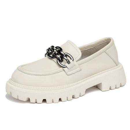 

Women‘s Metal Chain Decor Round Toe Platform Loafer Shoes Casual Slip On Shoes Women‘s Footwear