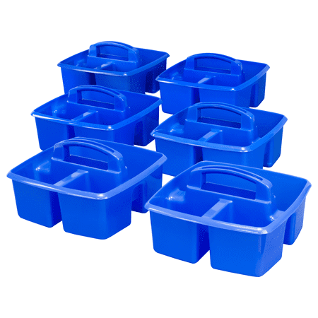Storex Plastic Desktop Organizer Caddy with Handle, Blue, 6-Pack
