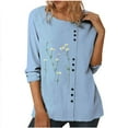 thumbnail image 1 of Blouse Classique Ample pour Femmes Col Rond Boutons Manches Longues Polyester (Bleu Ciel, TTG), 1 of 6