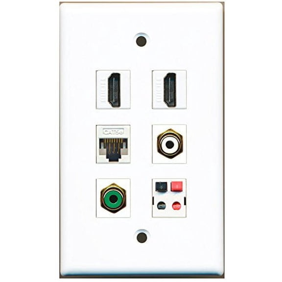 RiteAV - 2 HDMI 1 Port RCA White 1 Port RCA Green 1 Port Cat5e Ethernet White 1 Port Speaker Wall Plate