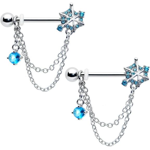 Body Candy 14G Womens Nipplerings Piercing 316L Stainless Steel 2Pc Blue Accent Spiderweb Mens Dangle Nipple Ring Set 9/16"