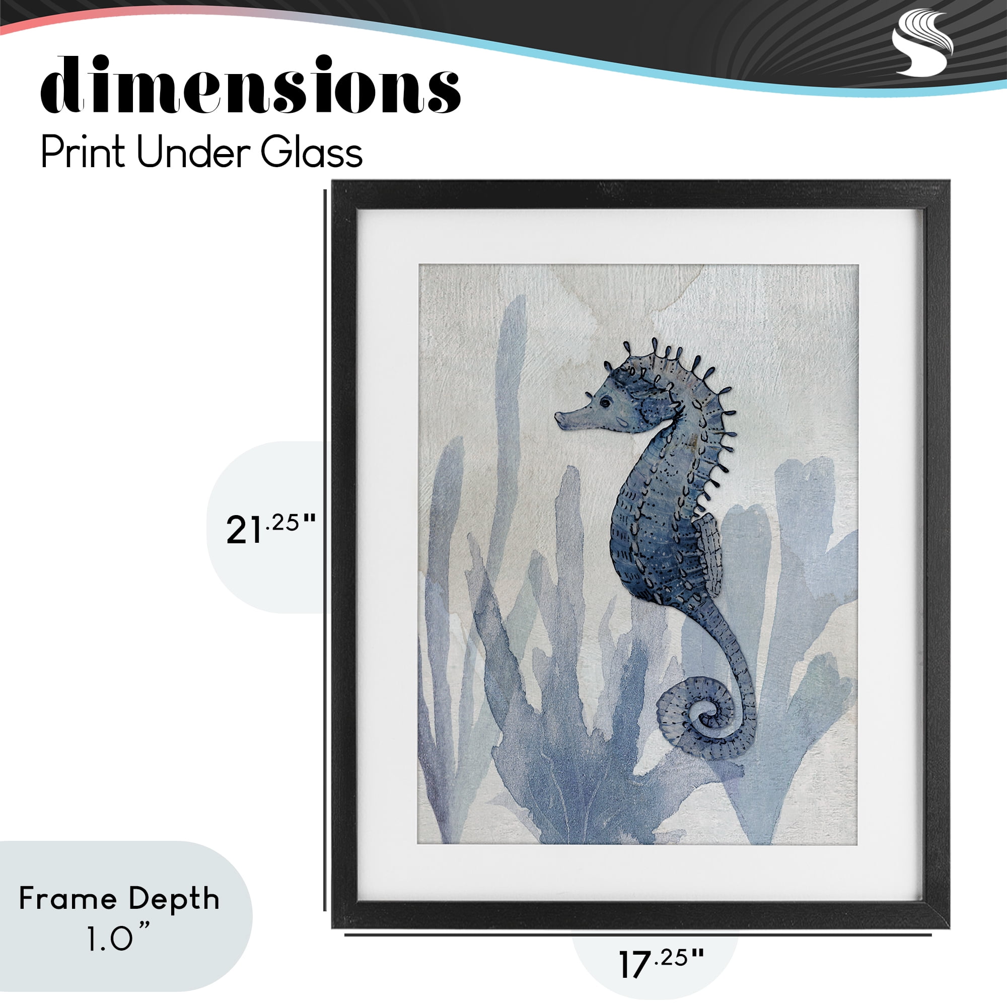 Stupell Industries Organic Seaweed & Seahorse Black Framed Print Under Glass, design by Susan Jill