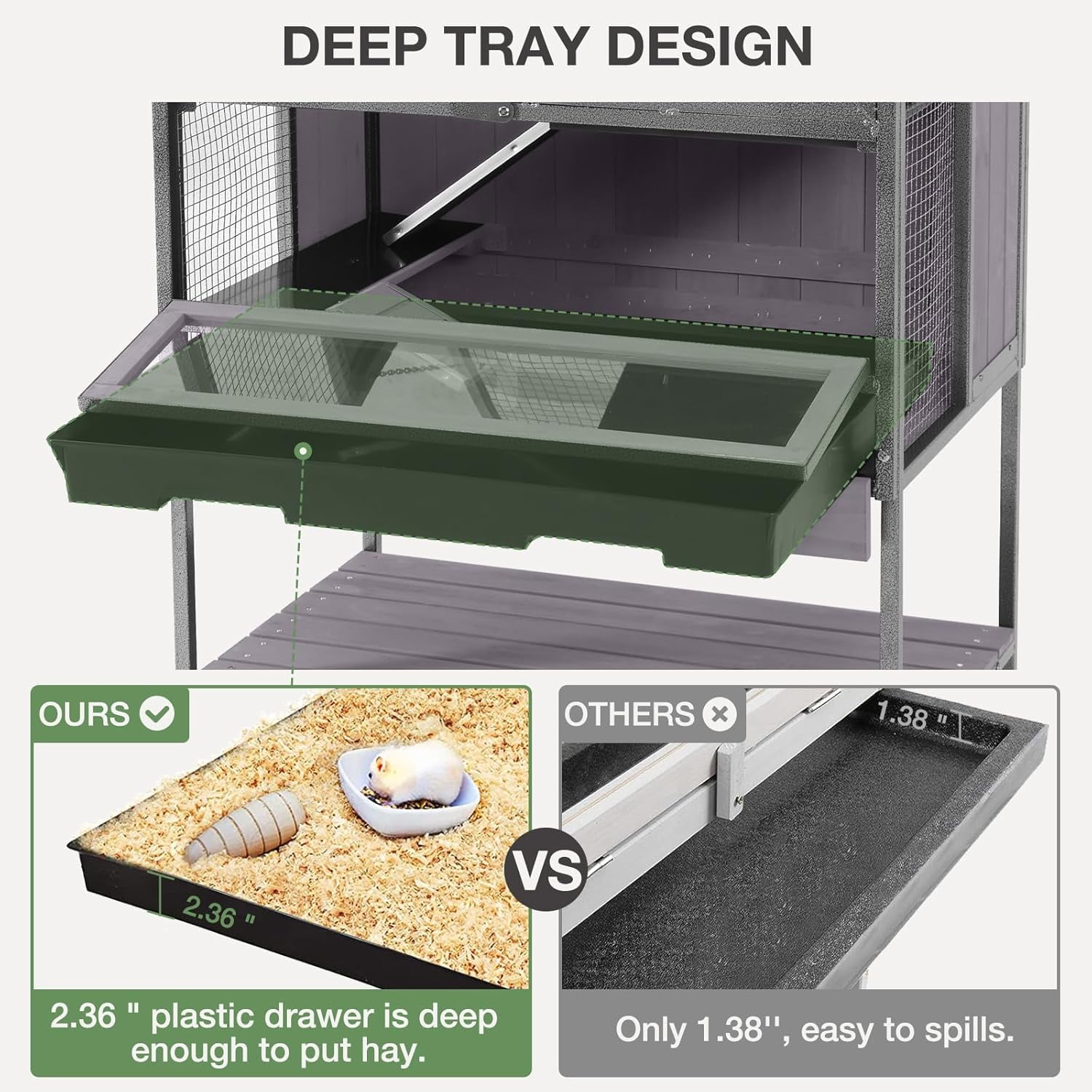 Aivituvin Guinea Pig Cage, Moveable Metal Frame Hamster Cage Anti-Chewing with Aluminium Alloy Edge, Hideouts, Ramps, Seesaws Chewing Toy, Deeper Pull-Out Leakproof Tray for Indoor Outdoor(Grey)
