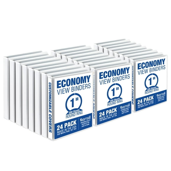 Samsill Classeur Économique 1 Pouce 3 Anneaux, Fabriqué aux États-Unis, Classeur Rond, Couverture Personnalisable Vue Claire, Blanc, 24 Pack (MP248537)