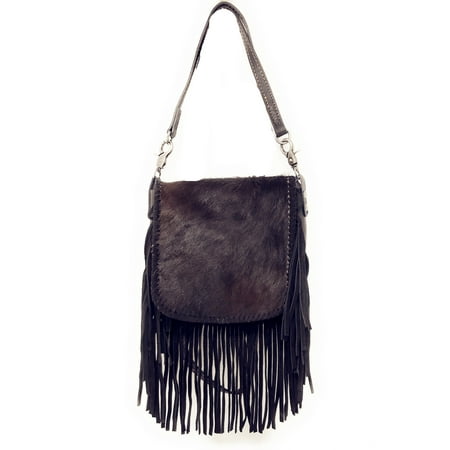 Cowhide Leather Shoulder Strap - Handcrafted Genuine Leather Western Cowhide Womens Fringe Clutch Crossbody Bag