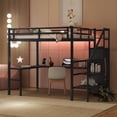 thumbnail image 4 of Full XL Size Loft Bed Metal Loft Bed With L Shaped Desk Stairs Wardrobe Heavy Duty Loft Bed Frame With Shelf LED Lights, 4 of 9