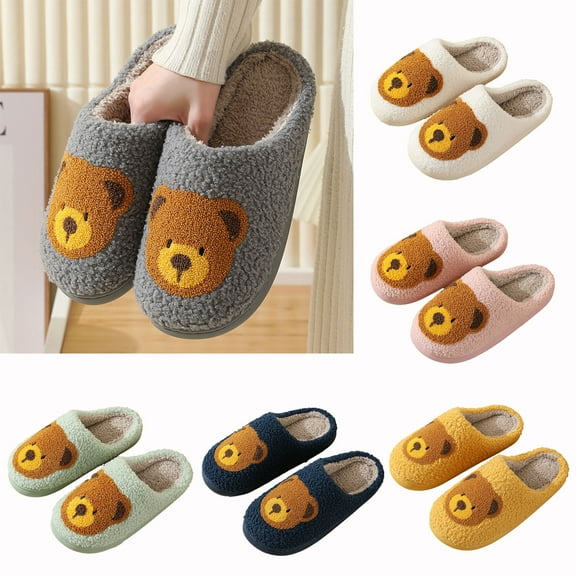 Sentuca Teddy Bear Cute House Slippers for Women/Men/Kids Warm Cozy Plush Slip-On Funny Slippers Soft Fluffy Fuzzy Slippers