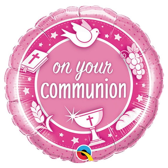 18 inch On Your Communion Pink Qualatex Foil Mylar Balloon - Party Supplies Decorations