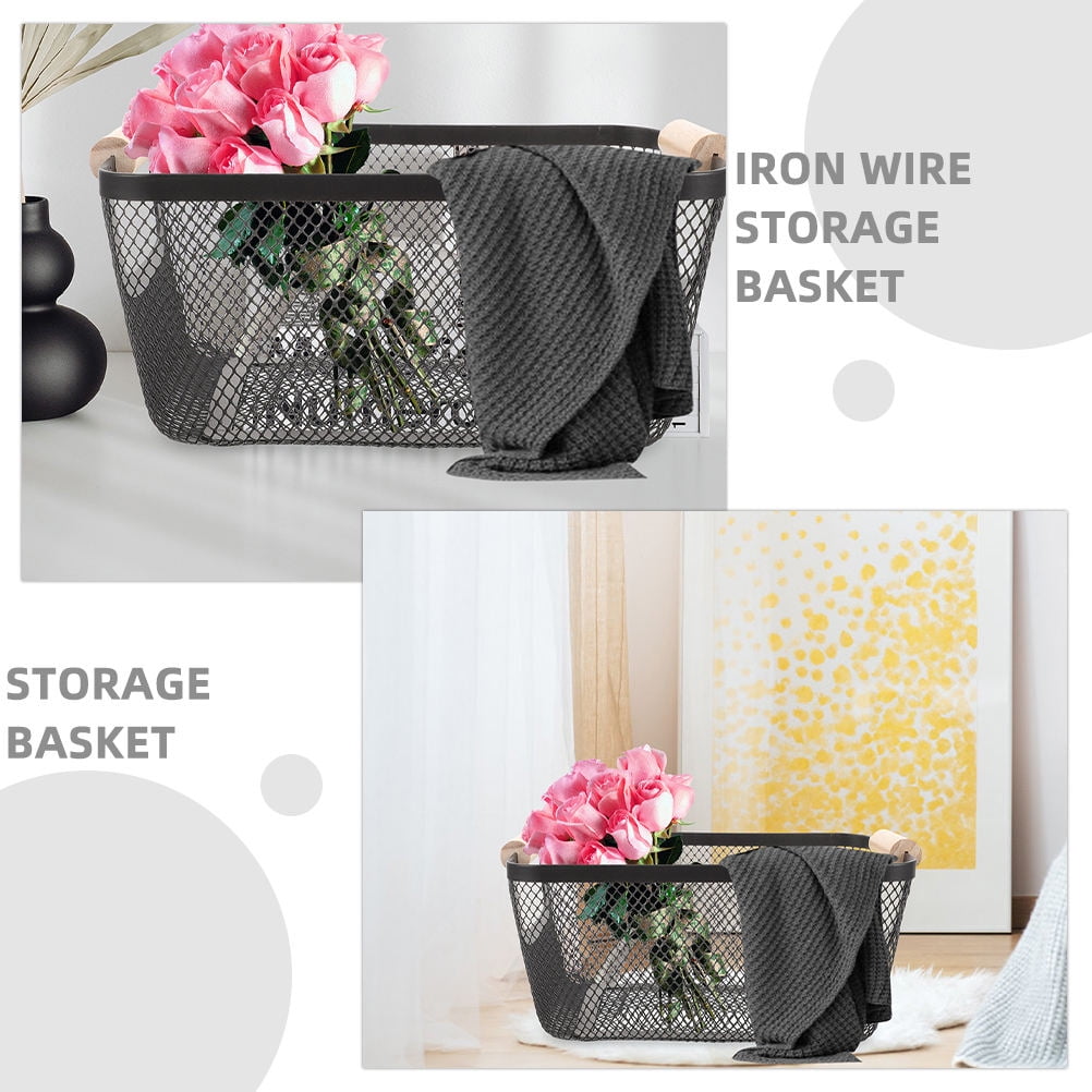 OFFIGAM Mesh Wire Basket for Storage Black Rectangular Basket Organizer for Kitchen Bathroom Home 1Pack