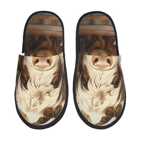 Balery Butterfly Cow Barrel Slient Indoor Furry Fleece Comfort House Shoes Soft Non-Slip Home Shoes Cotton slippers House Slippers-- Large