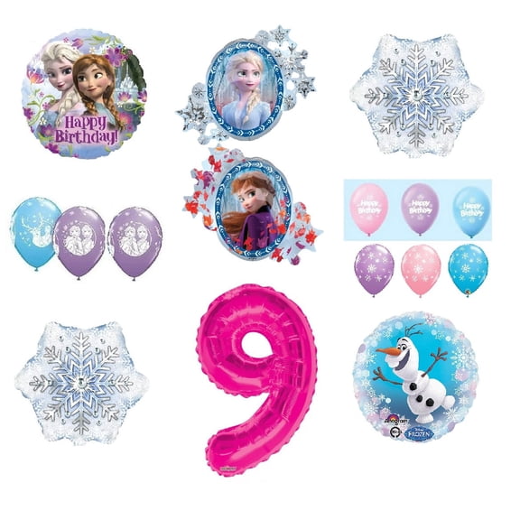 Frozen Anna ELSA Olaf Snowman White Snowflake 9th #9 (15) Pink Birthday Party Balloons Set