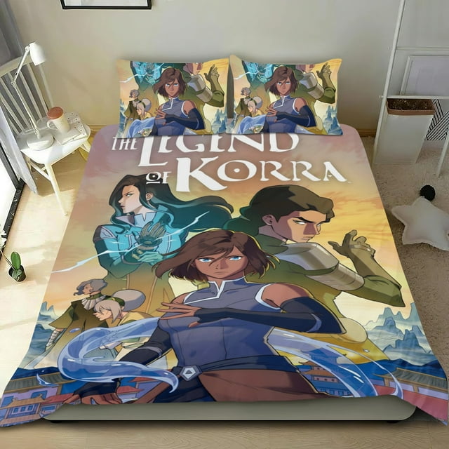 La Leyenda de Korra Conjunto de sábanas temático, trío de piezas, cómodo y amigable con la piel, diseño único, regalo de decoración para el hogar para familiares, amigos y fans,173cm *218cm