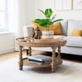 thumbnail image 3 of Tcbosik Round Coffee Table for Living Room, Fir Wood Legs with Wicker Storage Shelf, 29.7"L x 29.7"W x 16.5"H, Brown, 3 of 12