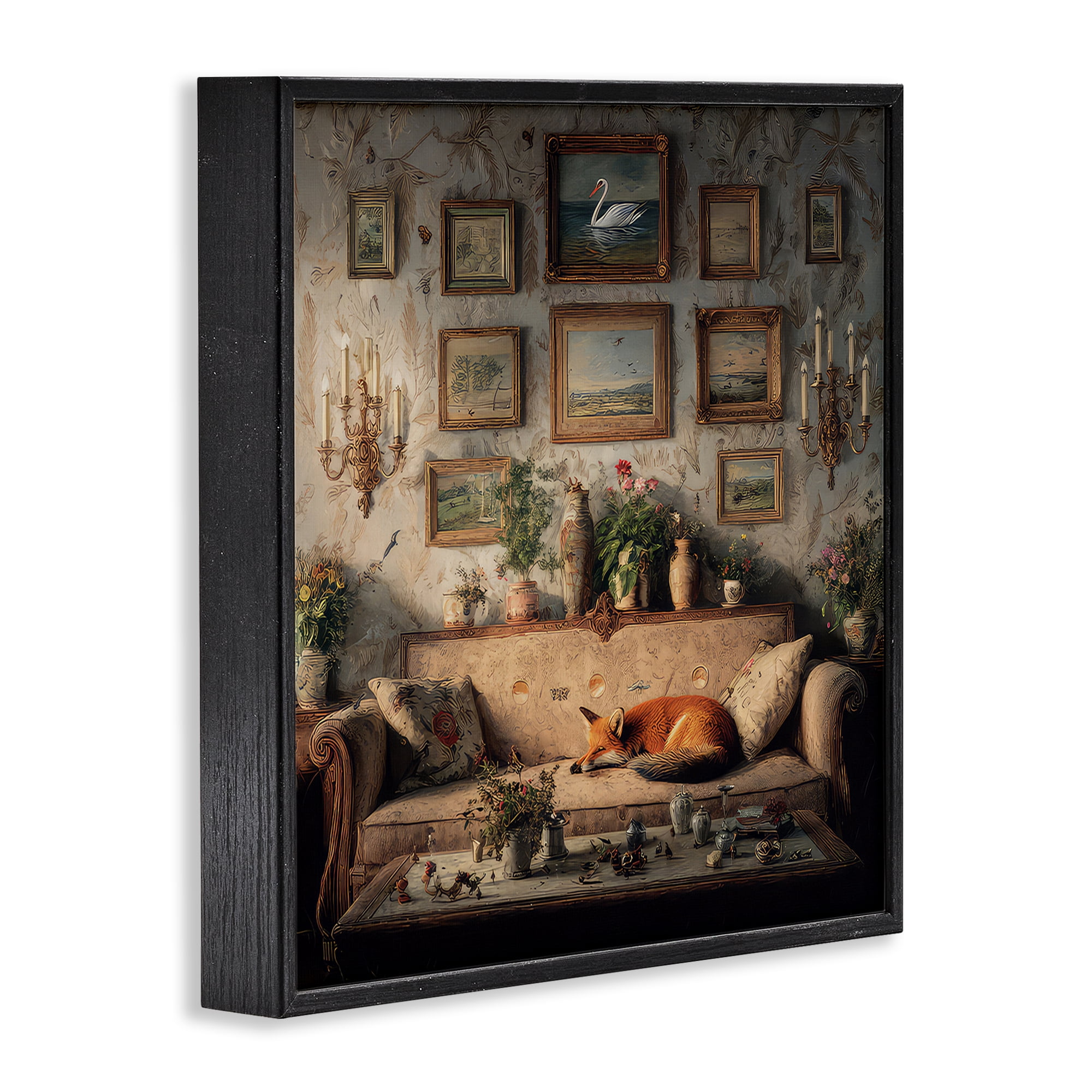 Stupell Industries Vintage Parlor with Fox Black Framed Giclee Art, design by The Wands Want