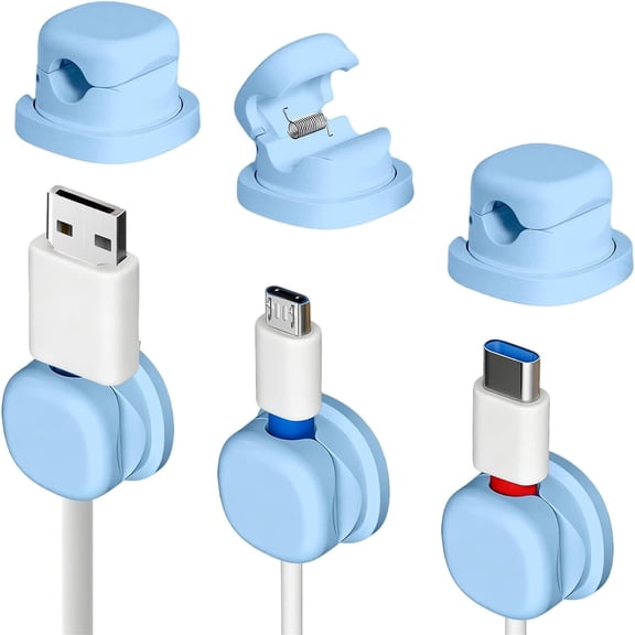 Magnetic Cable Clips, 360° Rotatable Cord Holder, Strong Sticky Adhesive Wire Organizer for Nightstand, Perfect for Phone Charging Cables at Home Office Car Desk