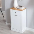 thumbnail image 2 of Tilt Out Trash Cabinet, Freestanding Wooden Kitchen Trash Recycling Cabinet with Drawer & Removable Cutting Board, Dog Proof Trash Can Cabinet, White, 2 of 11