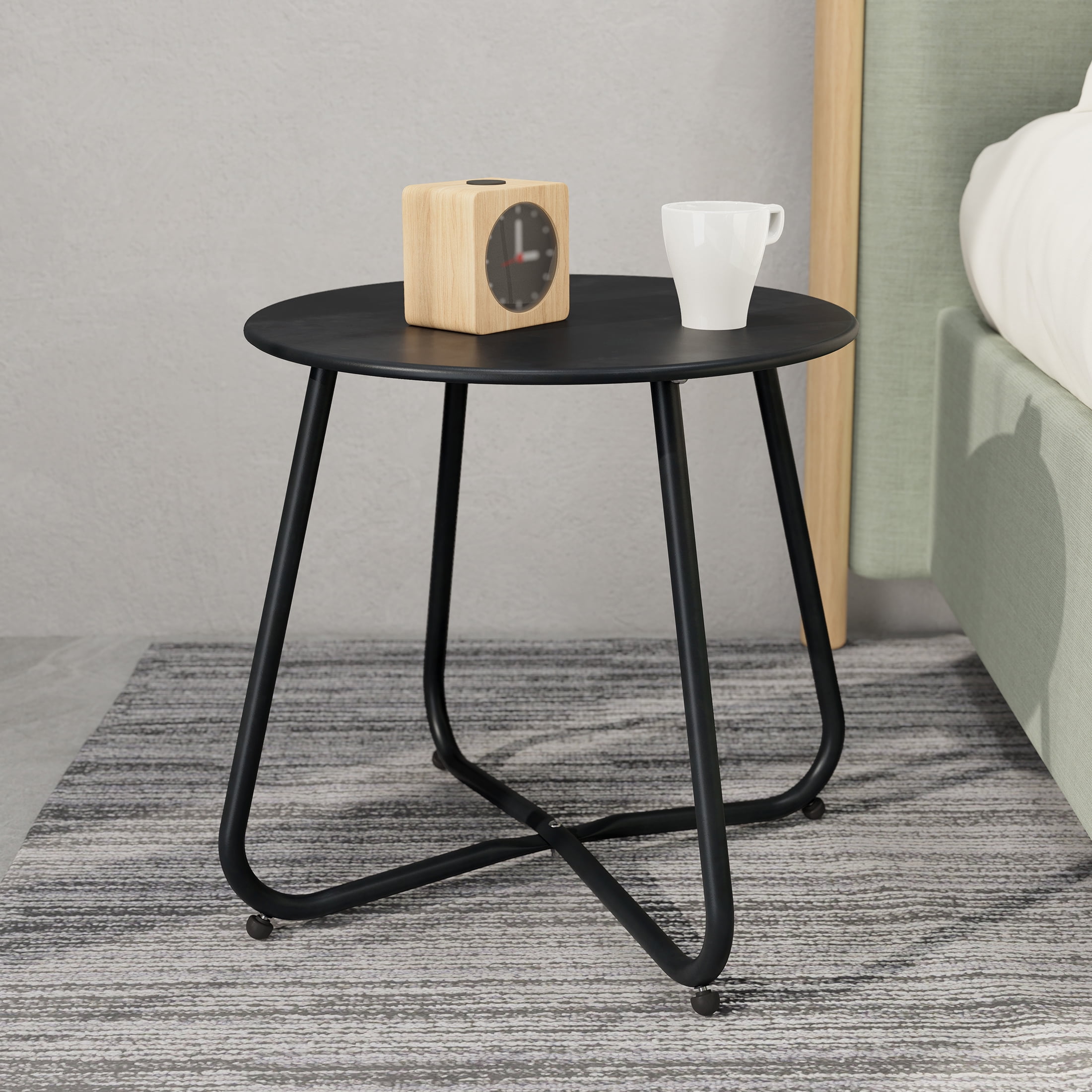 Grand Patio Outdoor&Indoor Steel Patio Side Table, Weather Resistant Outdoor Small Round End Table for Patio, Yard, Balcony, Garden, Living Room, Bedroom, Black