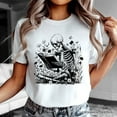 thumbnail image 2 of Gothic Reading Skeleton T-Shirt, Floral Halloween Tee for Spooky Bookworms, 2 of 5