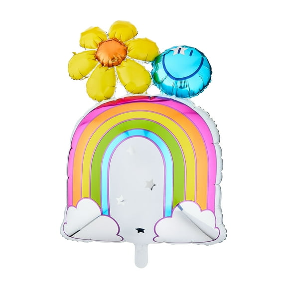 42.6" Multicolor Rainbow with Smiley Face and Flower Balloon, by Way To Celebrate