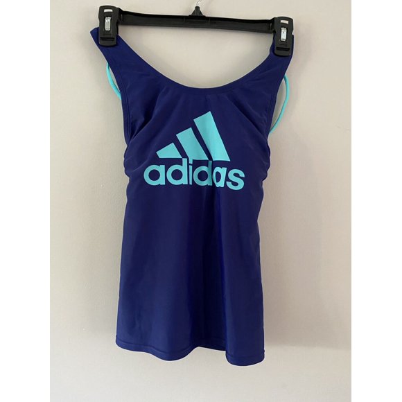 Adidas Swimwear Crossback Logo Print Tankini In Navy Size S