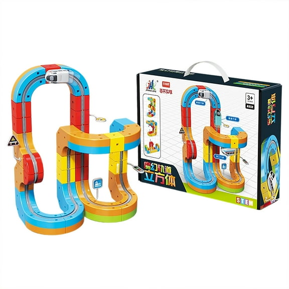 BUTOMKY 84 Pcs KlickRail Electric Magnetic Train Track Set - 3D Anti-Gravity Flexible Race Track with Motorized Train, Traffic Signs & Gravity-Defying Embedded Layouts, STEM Educational Building Toy