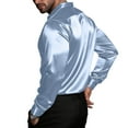 thumbnail image 2 of Long Sleeve Shirts for Men Button Down Lapel Silk Satin Blouses Beach Party Casual Top with Chest Pocket (XL, Light Blue), 2 of 6
