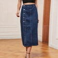 thumbnail image 4 of Women'S Casual High Waist Denim Mid Skirt Slit Button Up Jean Skirts with Pockets Dark Blue S, 4 of 7